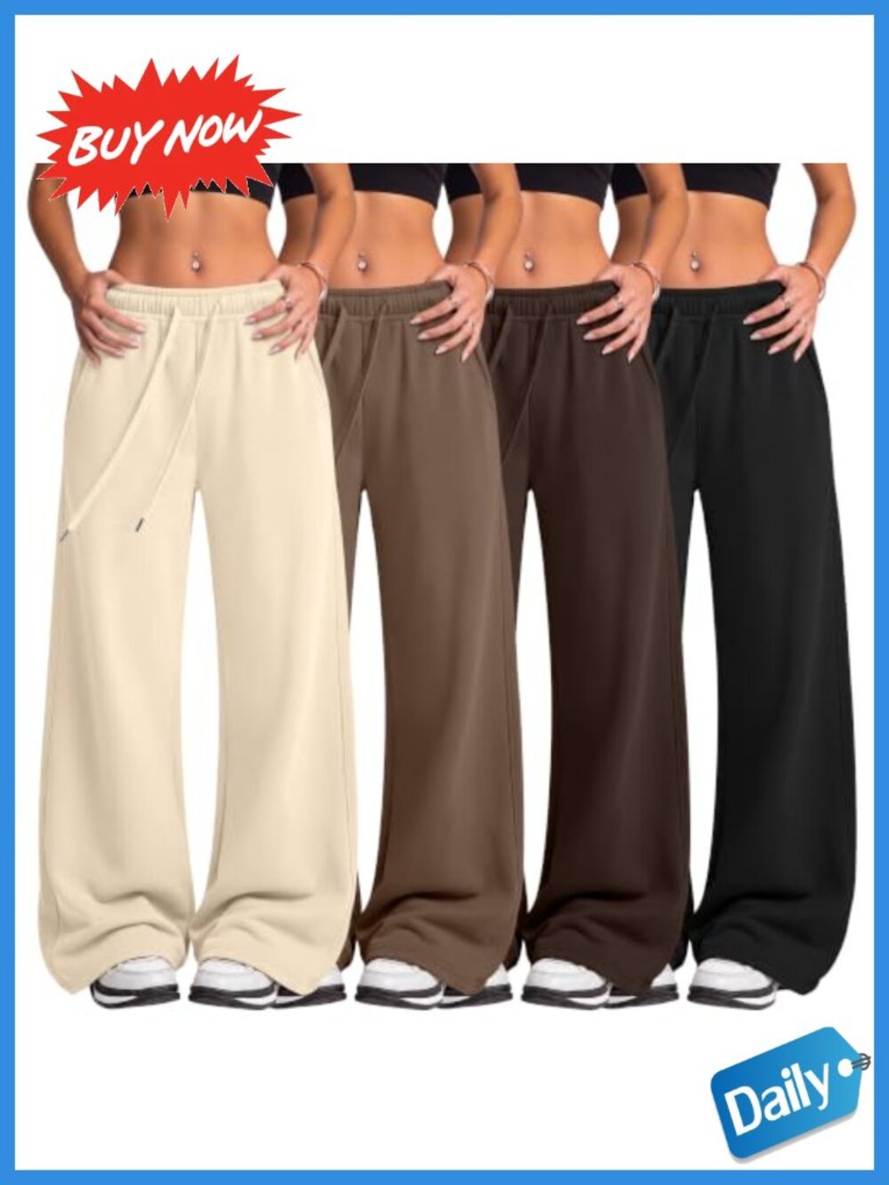 4 Pack Women's Wide Leg Baggy Sweatpants Drawstring Pockets Yoga Gym Lounge
